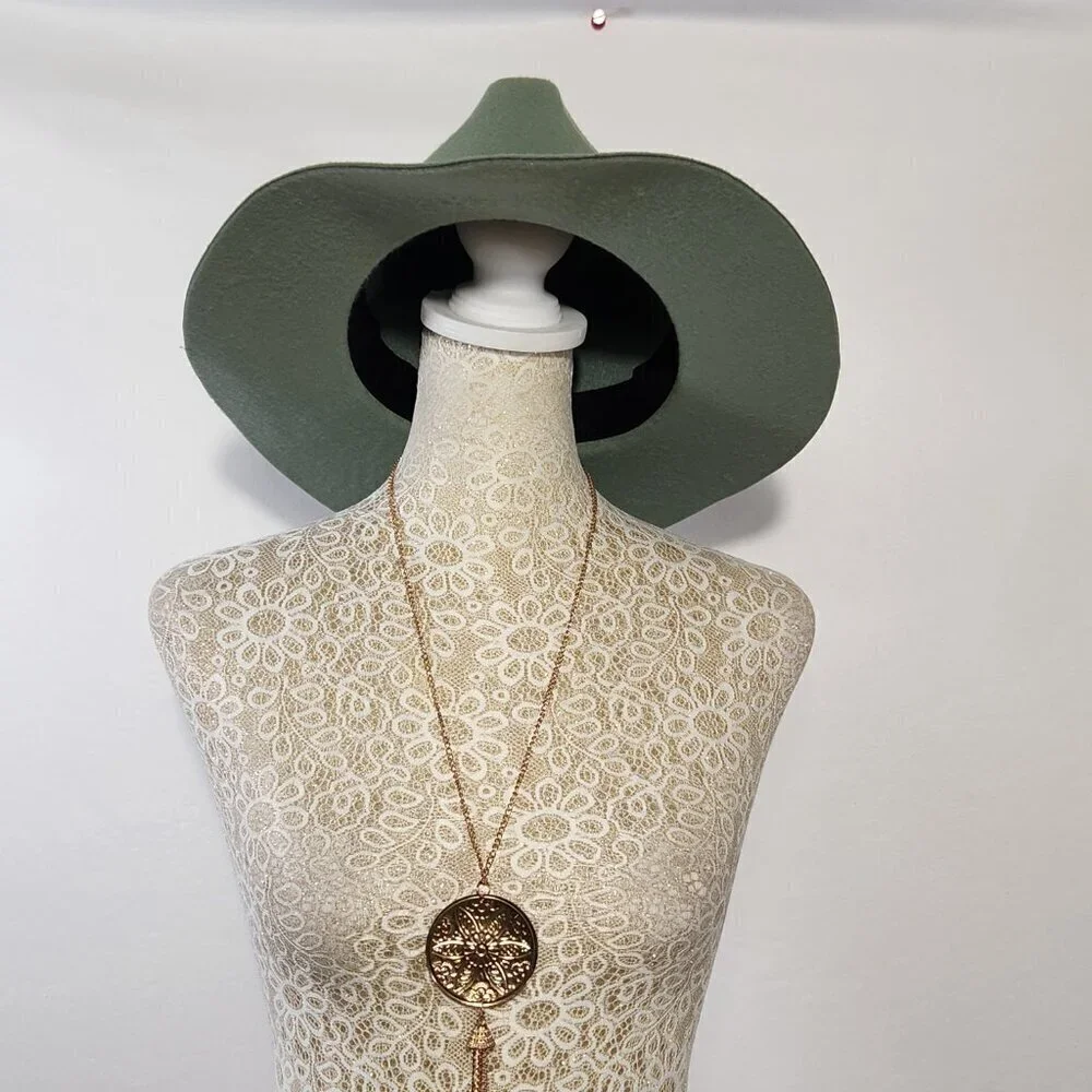 Fedora Hat Sage Green Soft Felt Pinched Crown Wide Brim Unisex Travel Walking